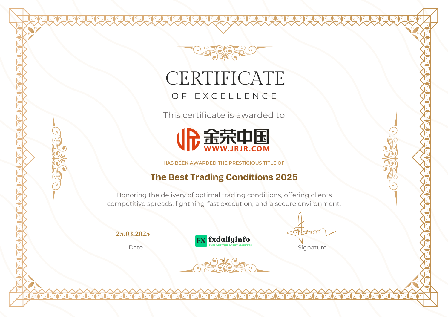 Up Way China Bullion Limited Wins Best Trading Conditions Award 2025 by FxDailyInfo