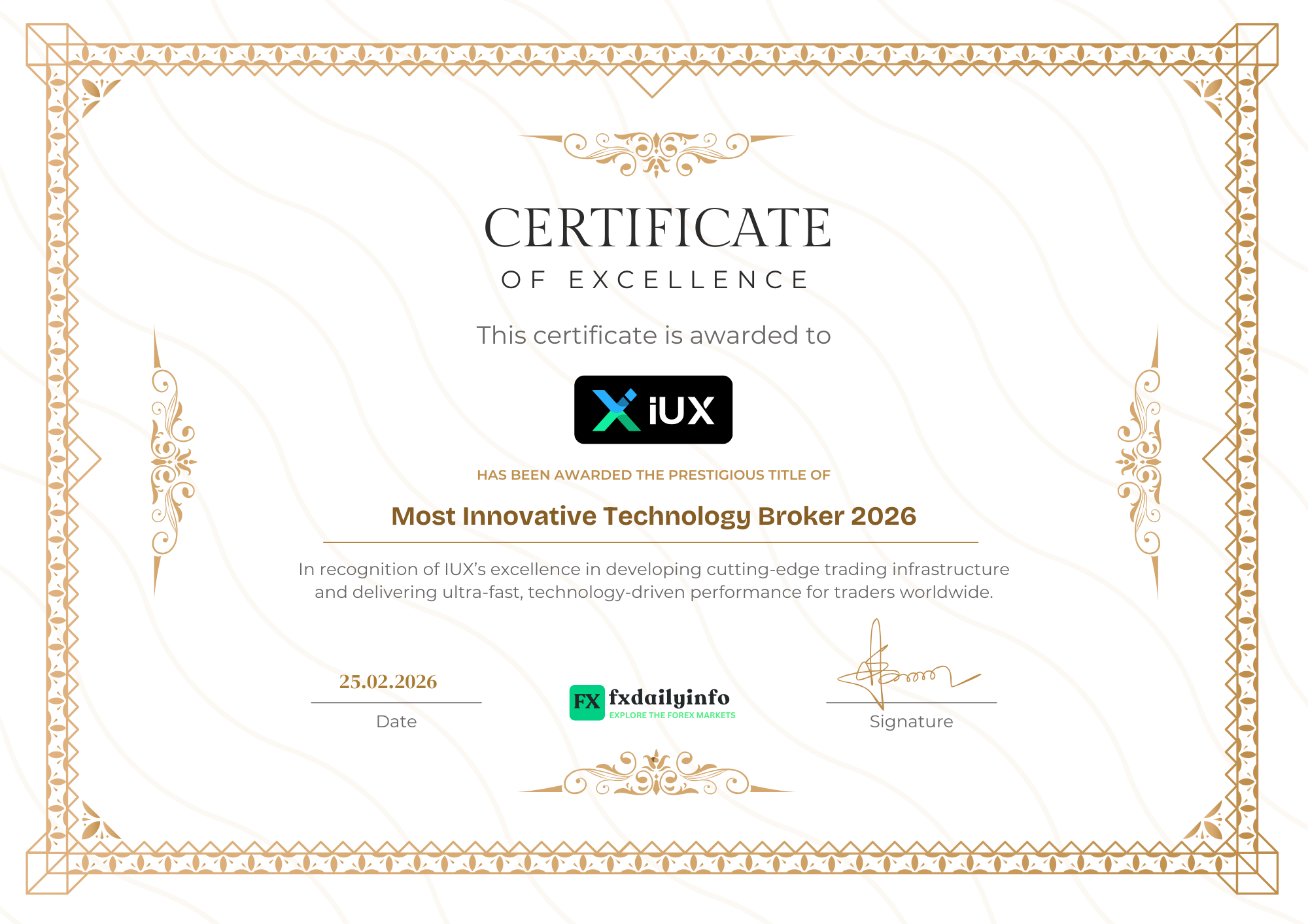 IUX Awarded Most Innovative Technology Broker 2026 by FxDailyInfo