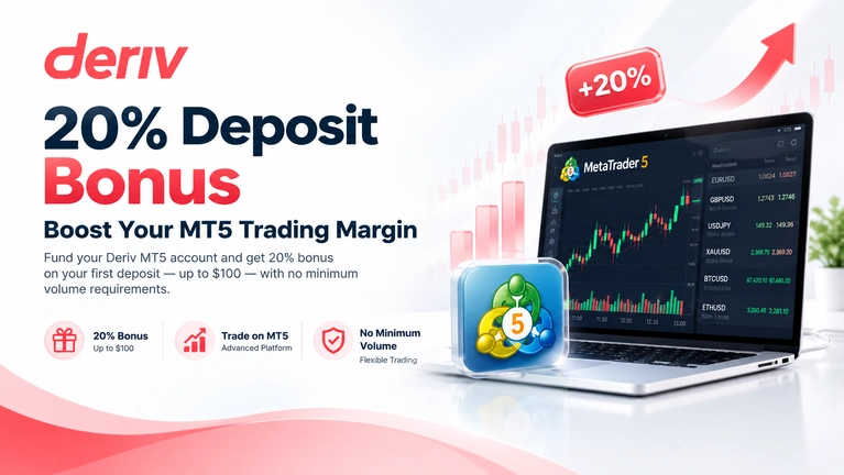 Deriv 20% Deposit Bonus – Boost Your MT5 Trading Margin